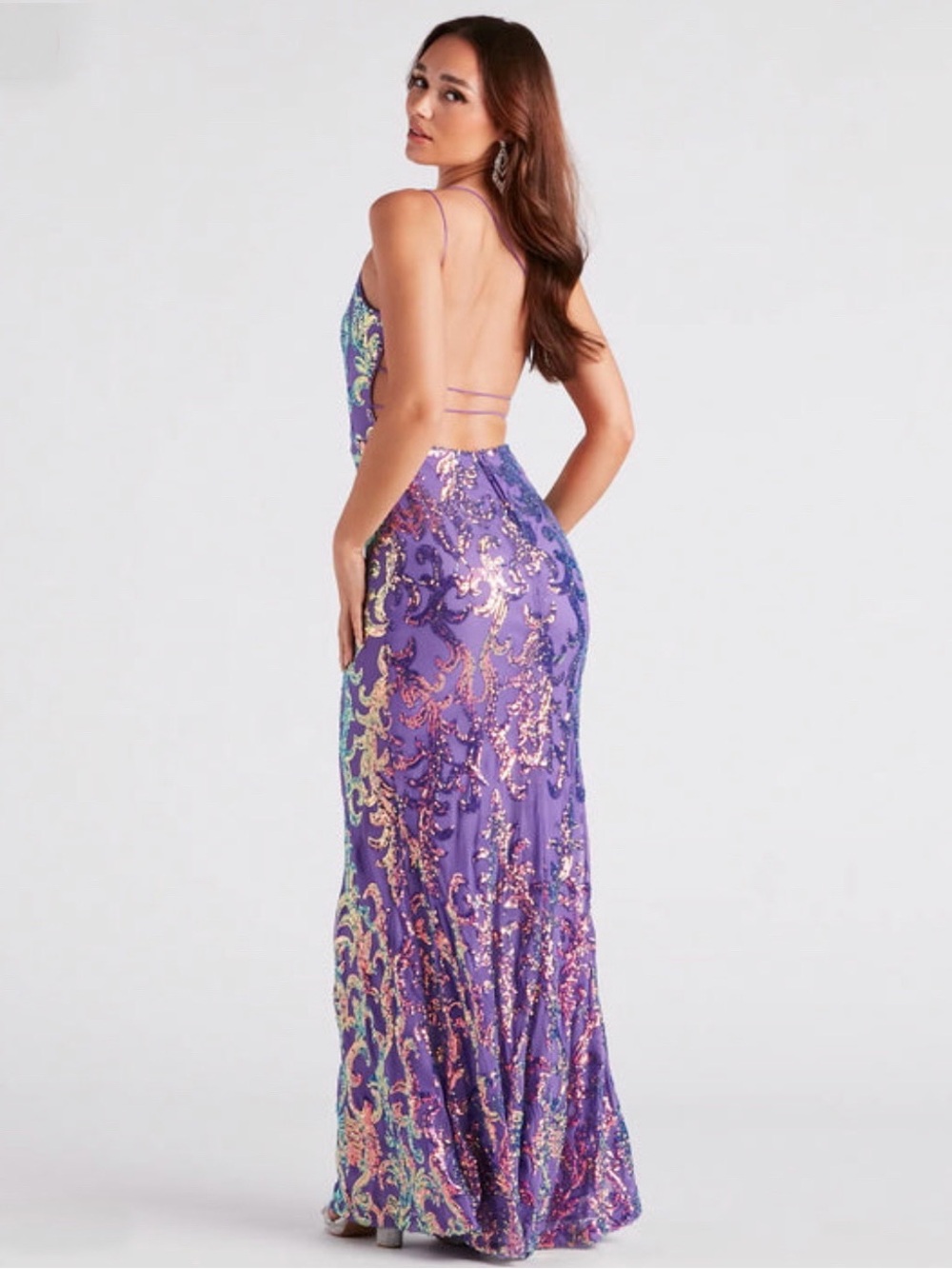 Windsor Lavender Sequin Backless Evening Gown